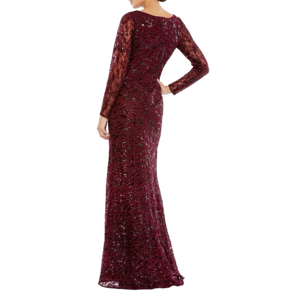 Mac Duggal 12412 Garnet Sequin Embroidered Lace Slit Gown Size 8 $698 - Picture 2 of 7